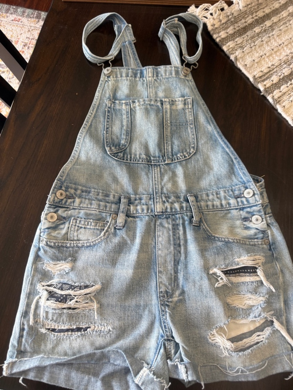 American Eagle Light Blue Denim Short Overalls